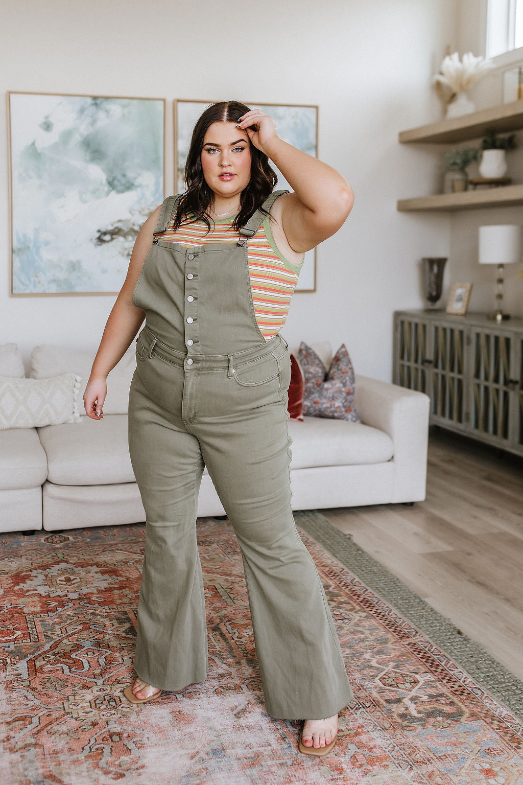 Olivia Control Top Release Hem Overalls in Olive JB