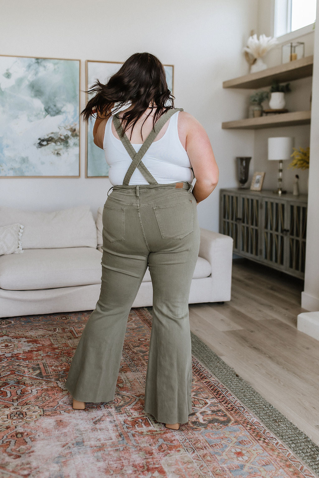 Olivia Control Top Release Hem Overalls in Olive JB