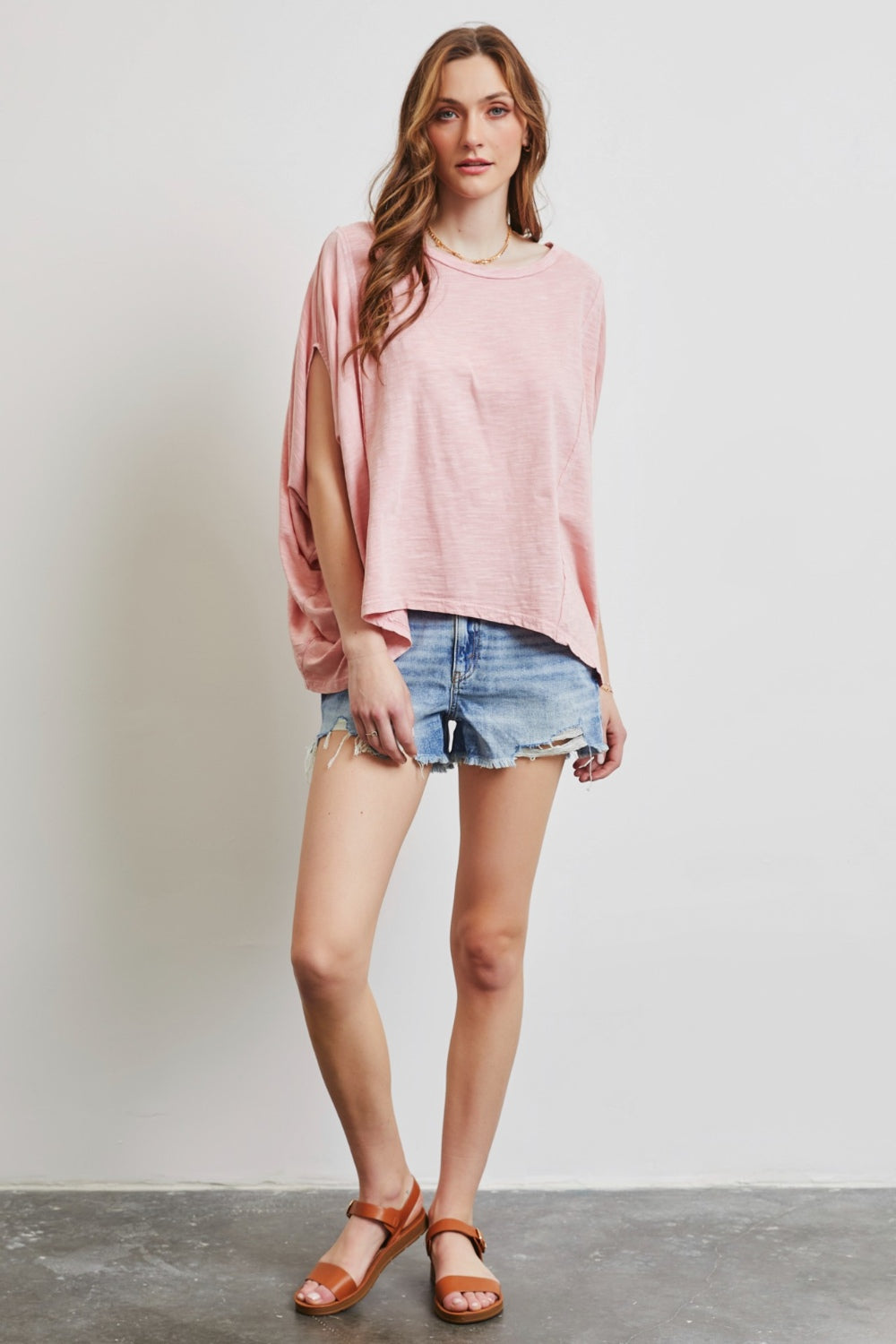 HEYSON Garment-Dyed Boat Neck Oversized Top