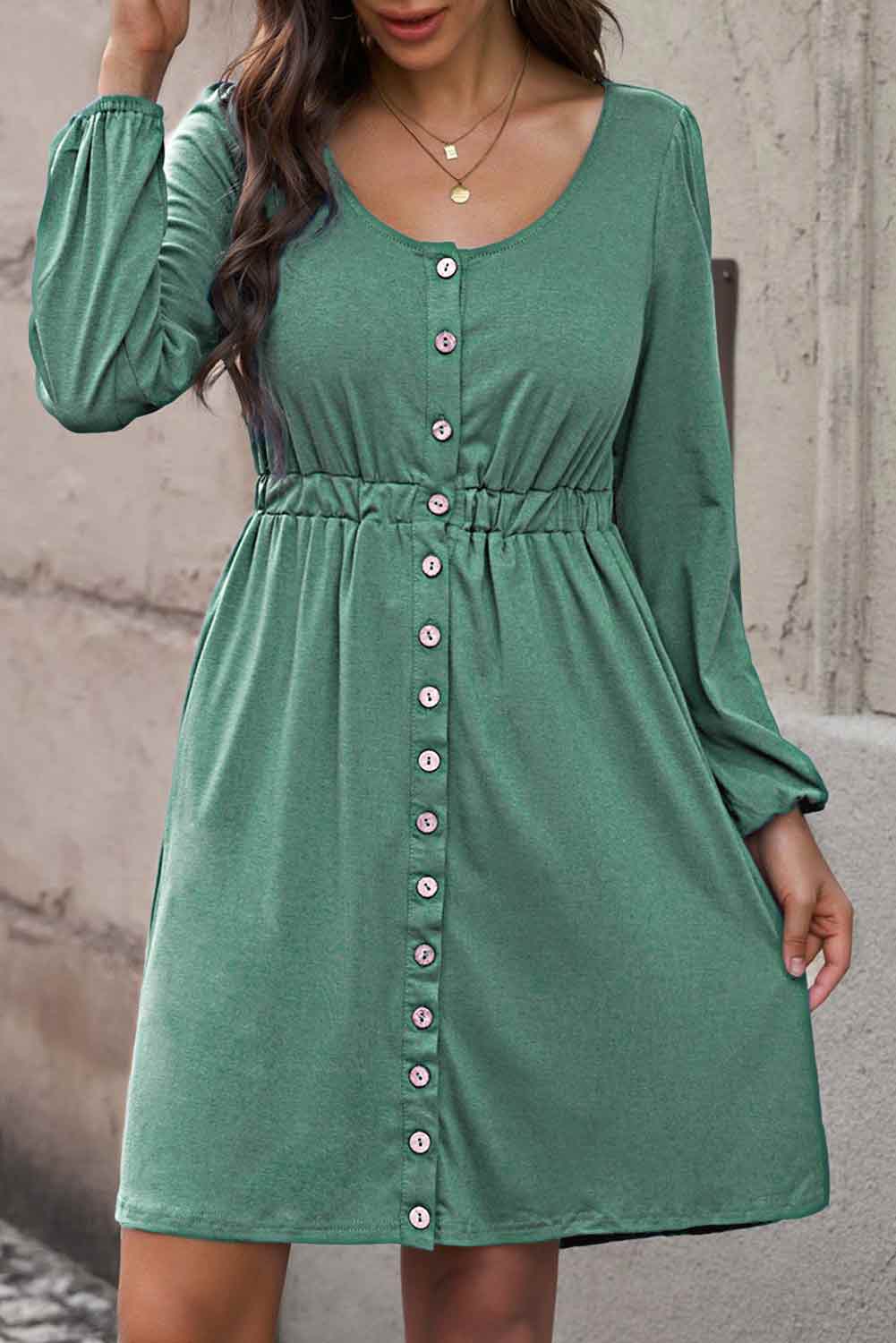 Magic Scoop Neck Empire Waist Long Sleeve Mini Dress