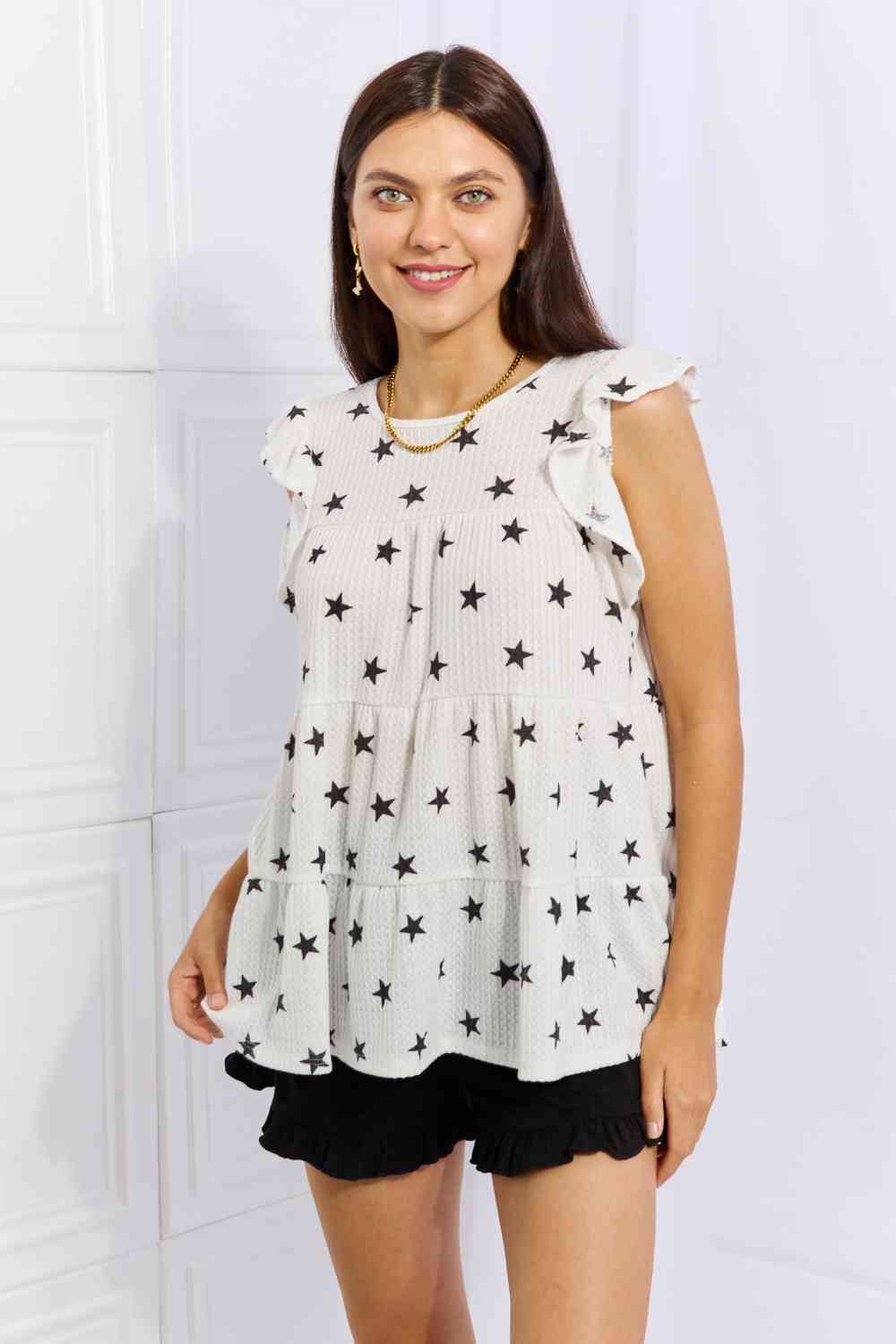 Butterfly Sleeve Star Print Top