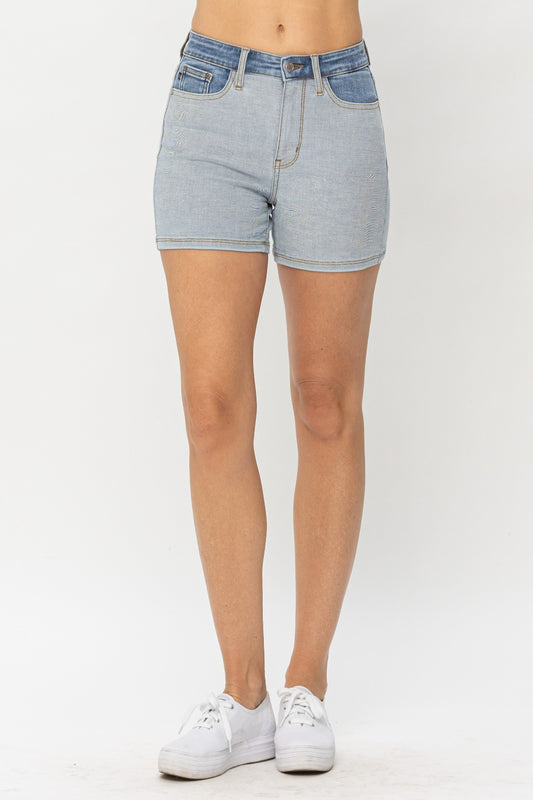 Color Block Denim Shorts by Judy Blue