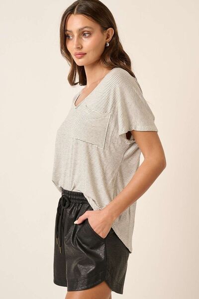 Striped V-Neck Short Sleeve T-Shirt