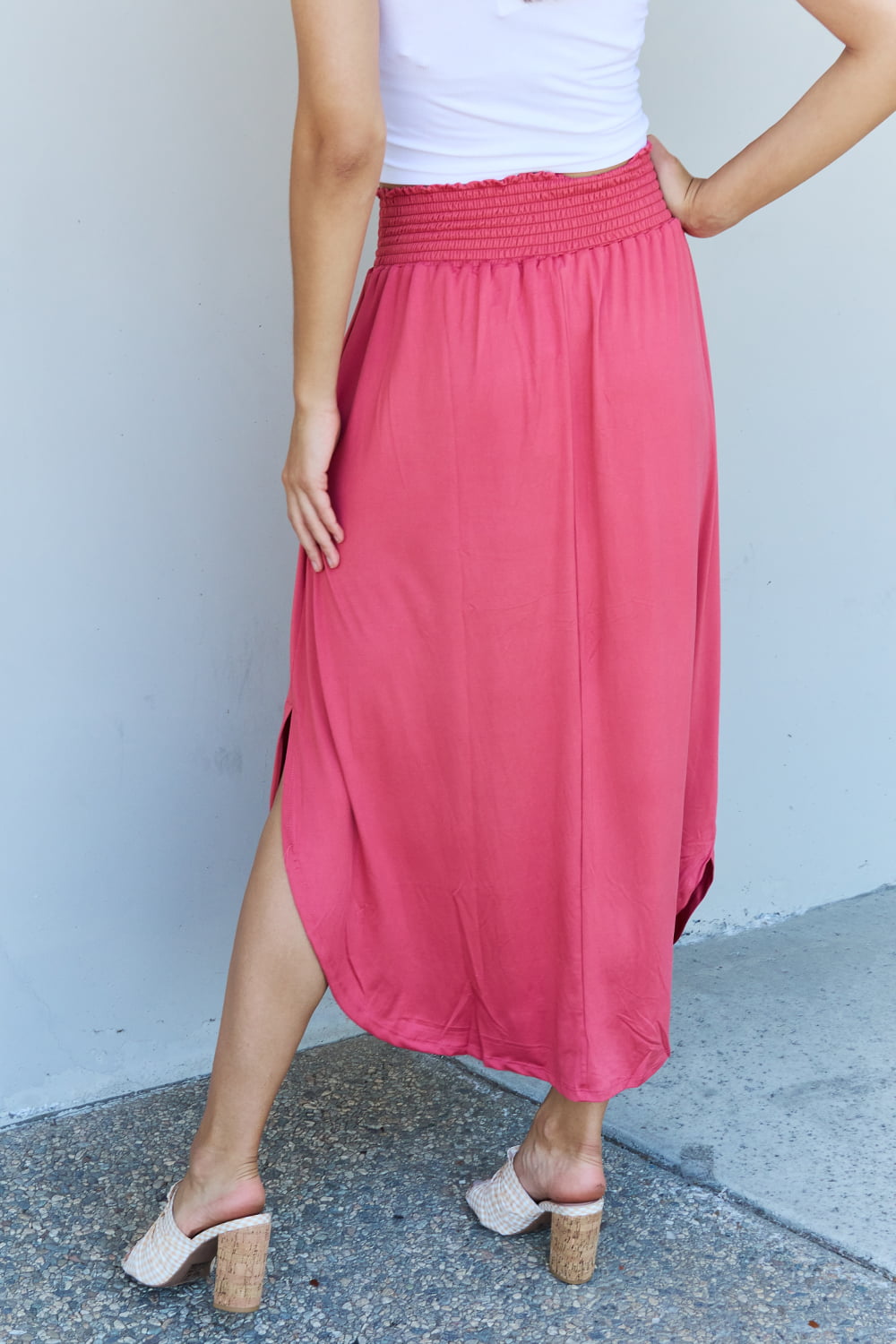 Comfort Princess High Waist Scoop Hem Maxi Skirt in Hot Pink