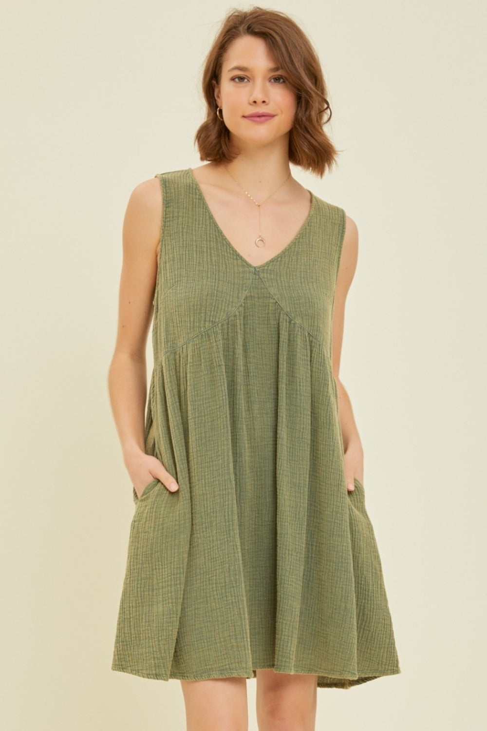 HEYSON Texture V-Neck Sleeveless Flare Mini Dress