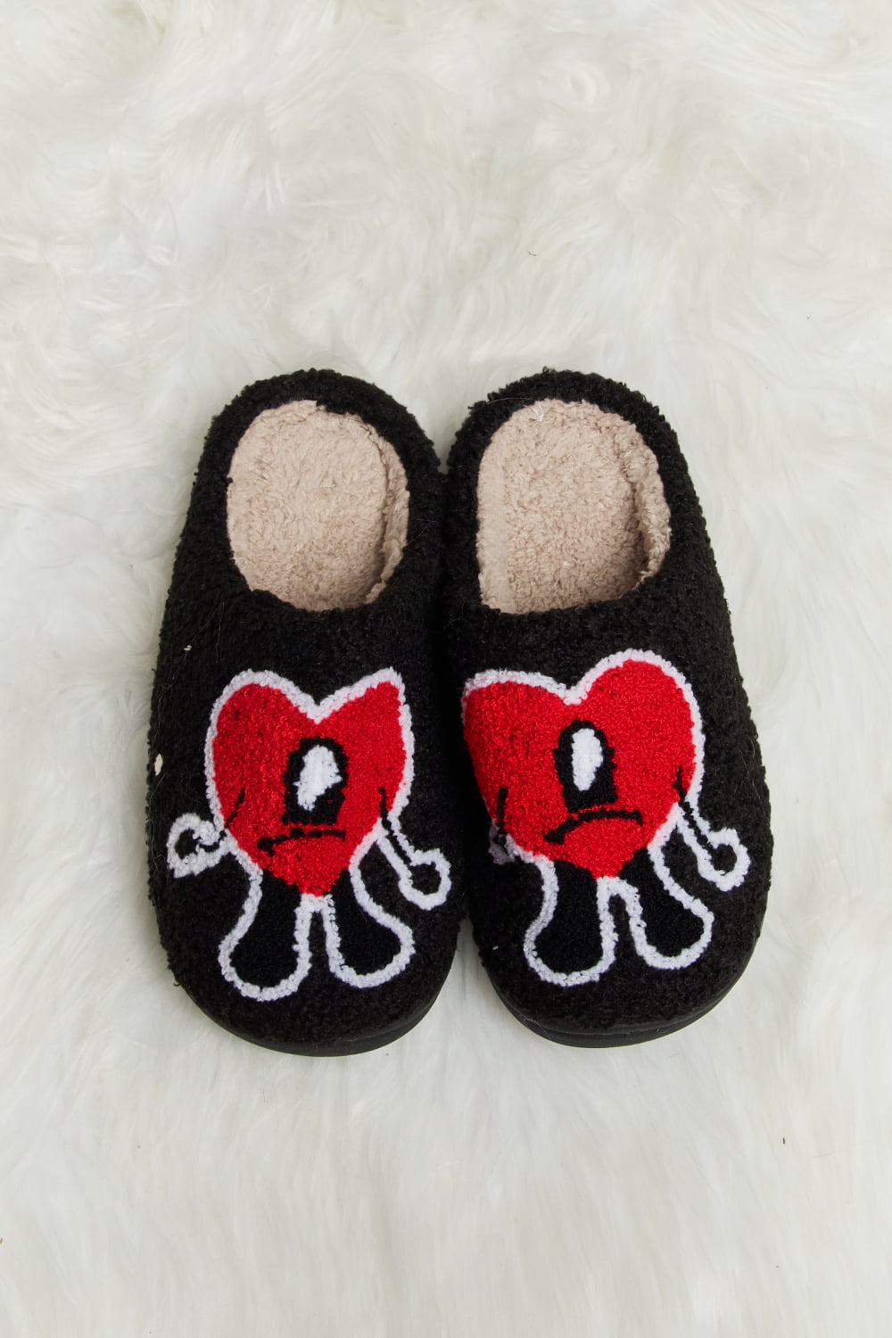 Heart Print Plush Slippers