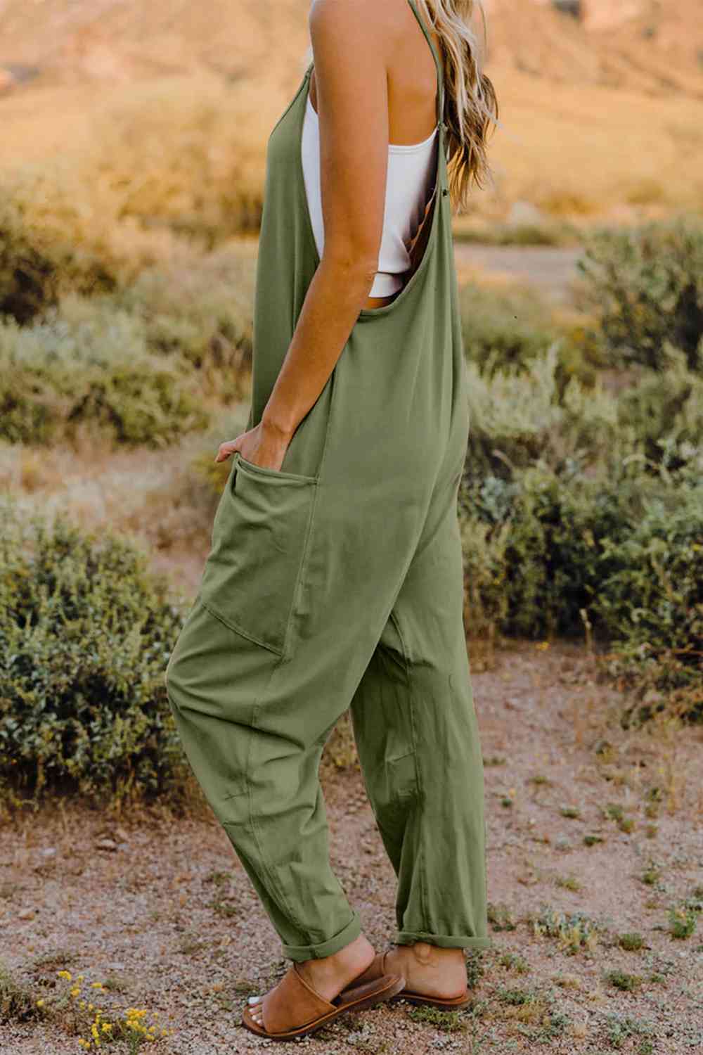 V-Neck Sleeveless Jumpsuit with Pocket