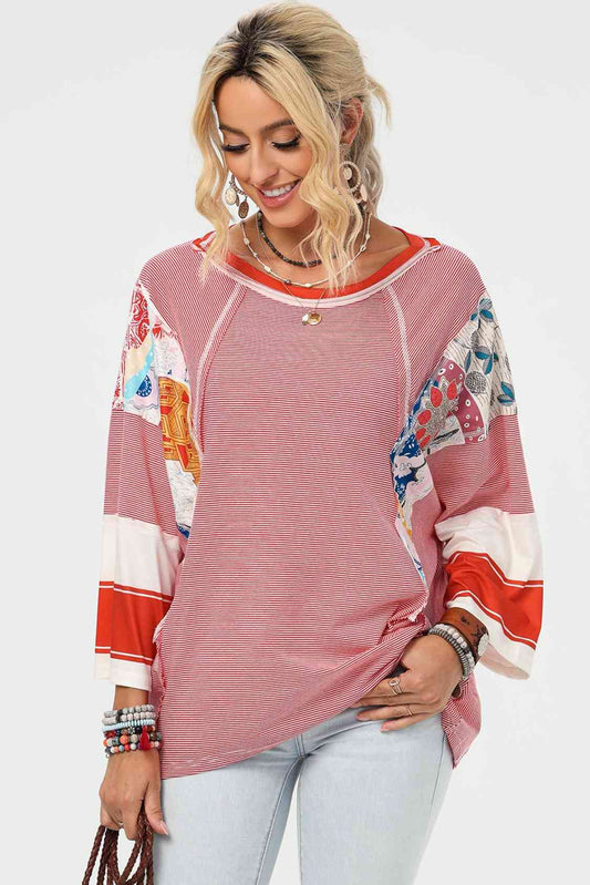 Exposed Seam Wide Sleeve Printed Top