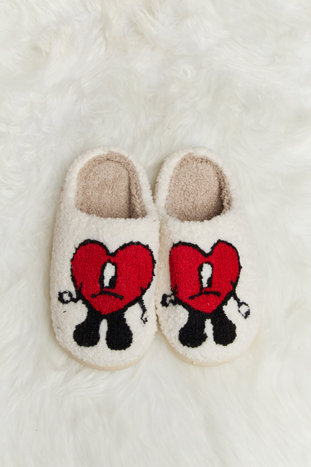 Heart Print Plush Slippers