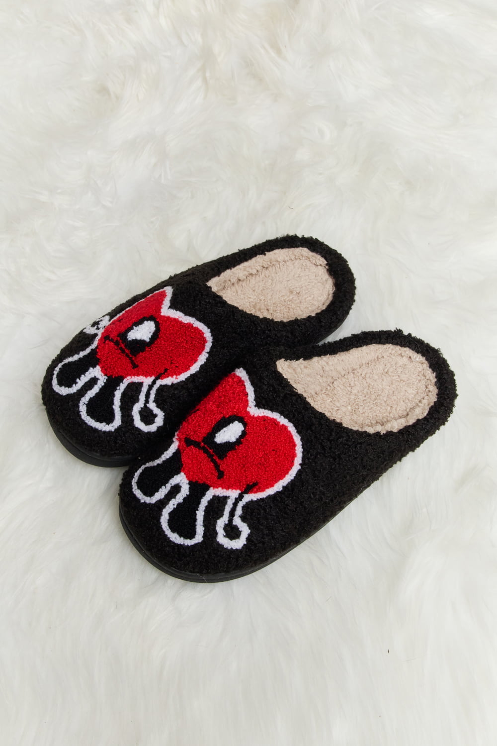 Heart Print Plush Slippers