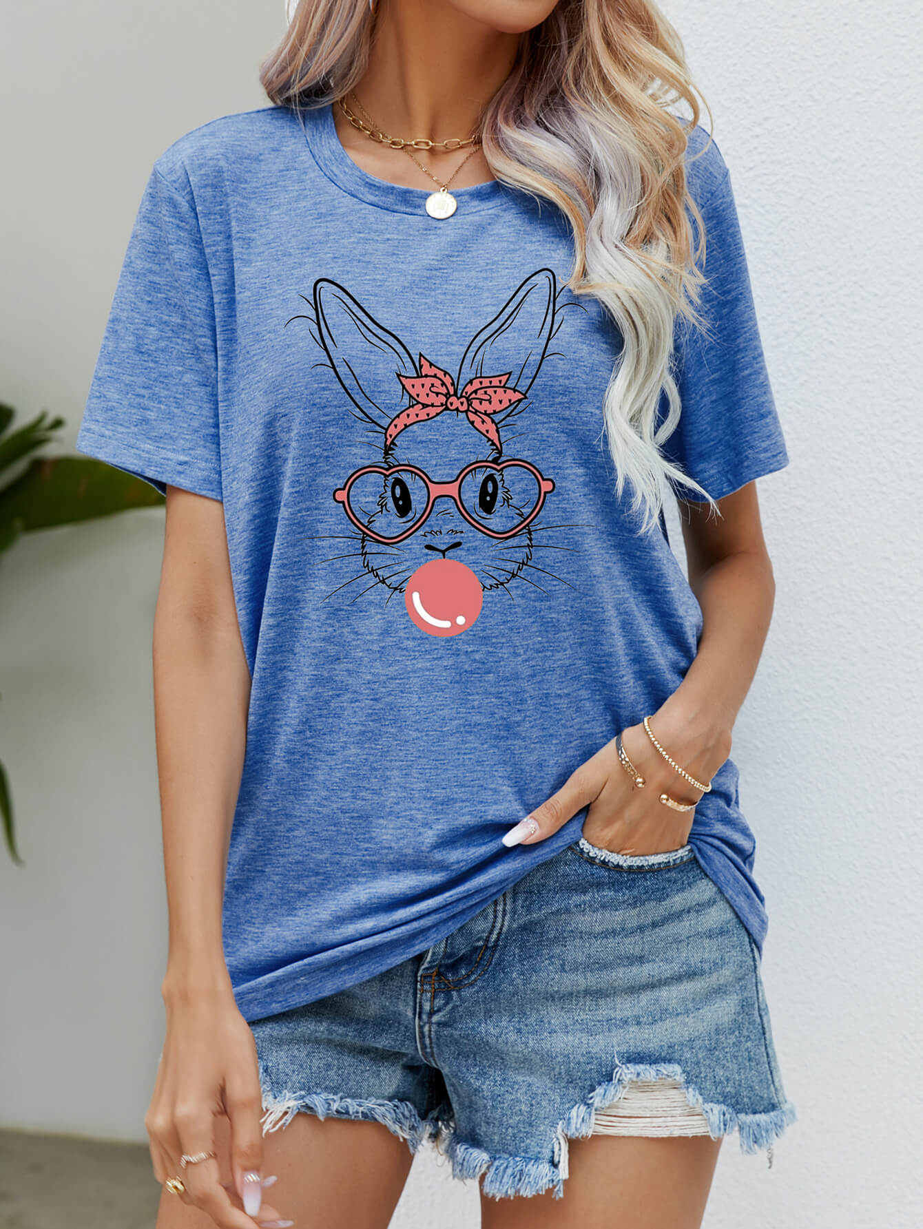 Bunny Gum Graphic Round Neck T-Shirt