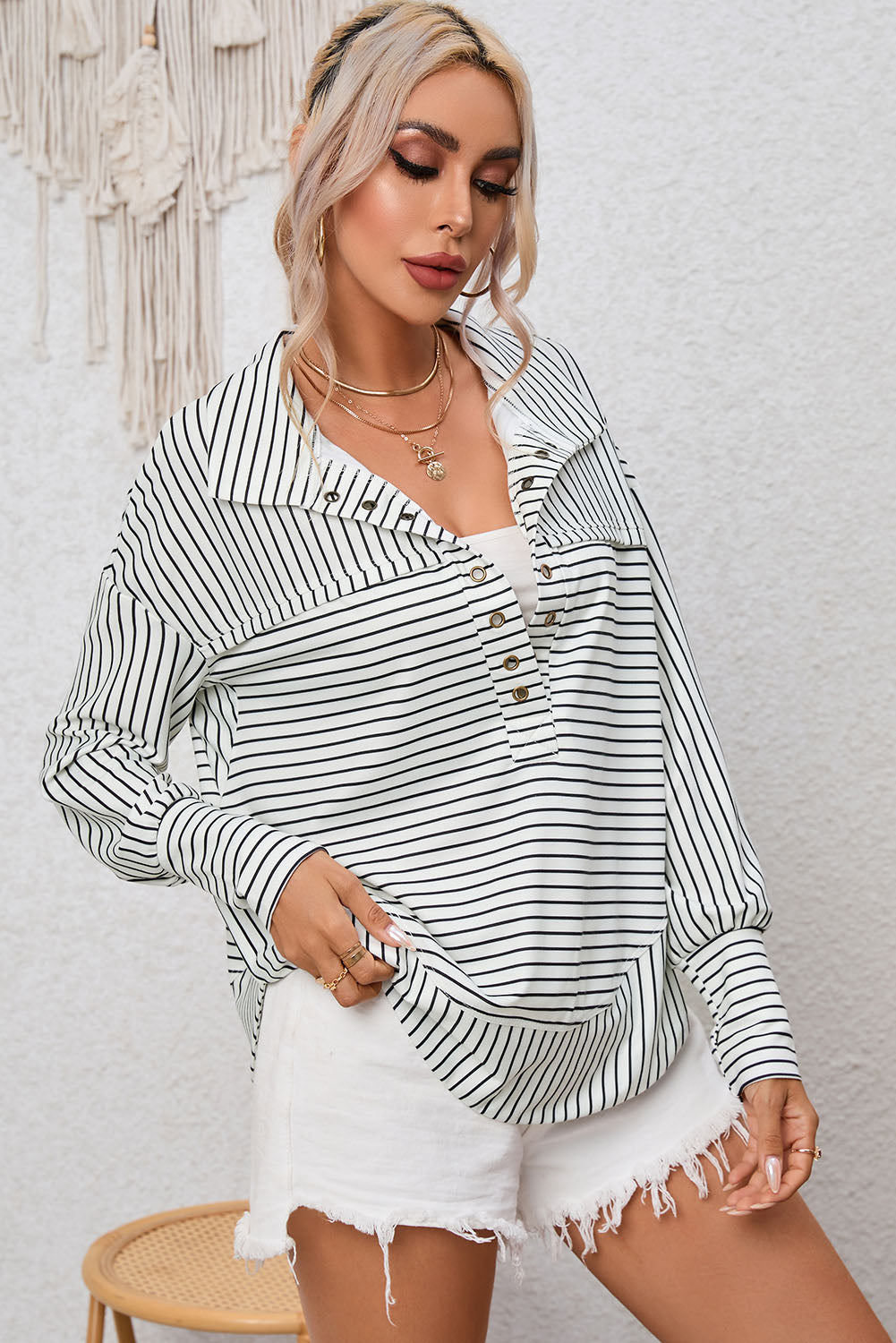 Striped Snap Collared Top