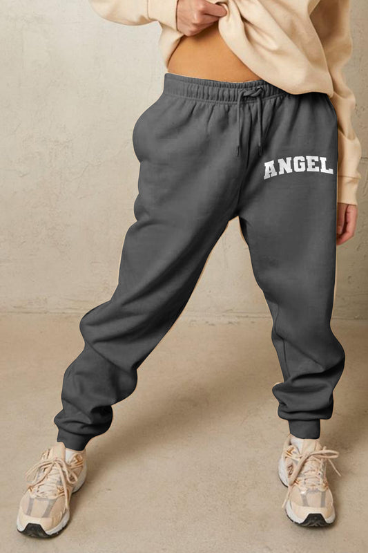 Drawstring Angel Graphic Long Sweatpants