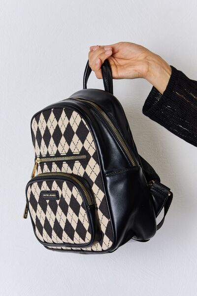 Argyle Pattern PU Leather Backpack