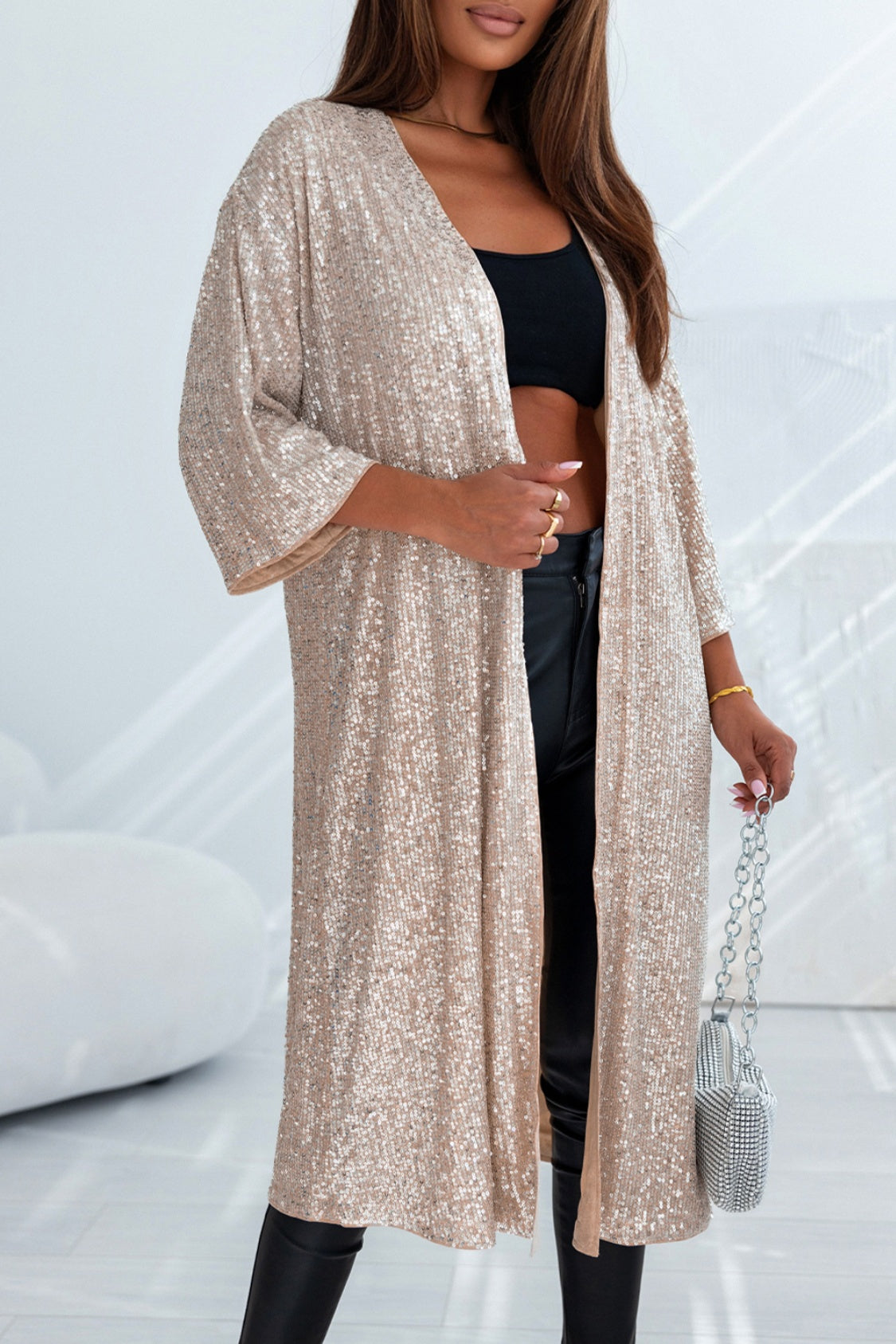 Sequin Open Front Duster Cardigan