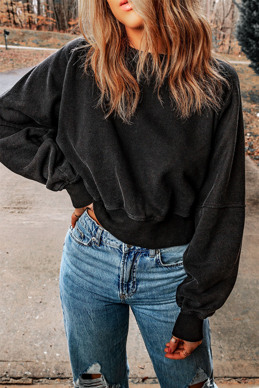 Round Neck Open Back Sweatshirt