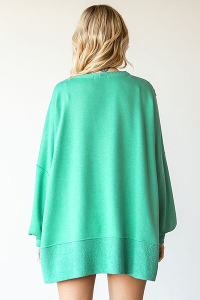 Exposed Seam Round Neck Dropped Shoulder Blouse