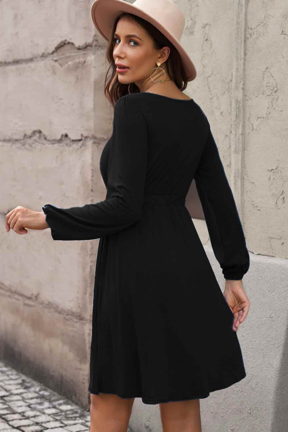 Magic Scoop Neck Empire Waist Long Sleeve Mini Dress