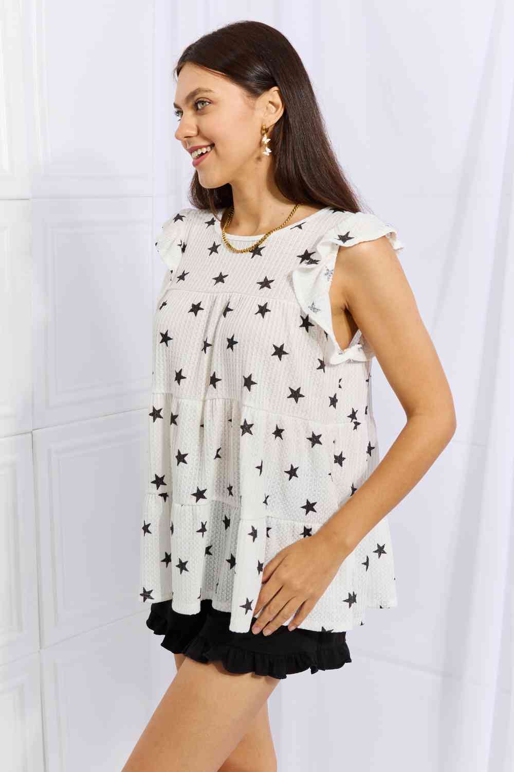 Butterfly Sleeve Star Print Top